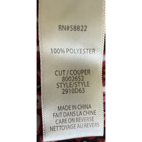 Max Studio London Womens Long Sleeve Pink/Red Patterned Dress L Flowy Ruffle - Picture 6 of 7